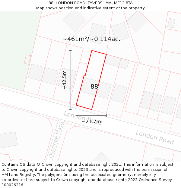 88, LONDON ROAD, FAVERSHAM, ME13 8TA: Plot and title map