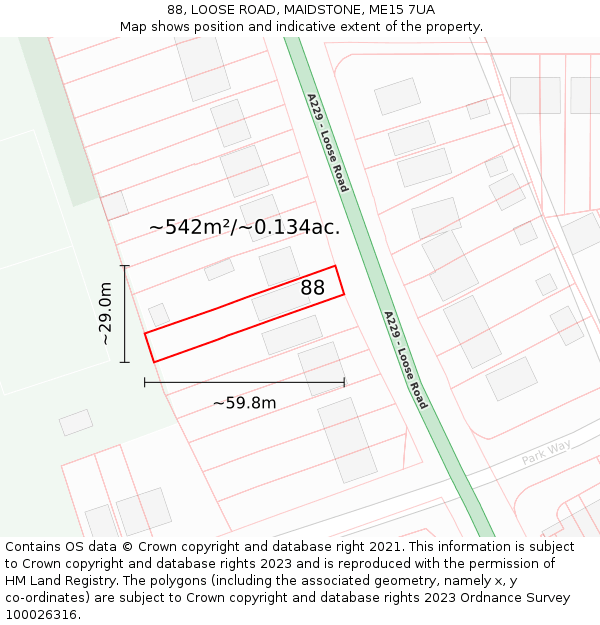 88, LOOSE ROAD, MAIDSTONE, ME15 7UA: Plot and title map