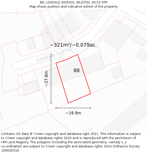 88, LOXDALE SIDINGS, BILSTON, WV14 0TR: Plot and title map