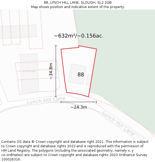 88, LYNCH HILL LANE, SLOUGH, SL2 2QB: Plot and title map