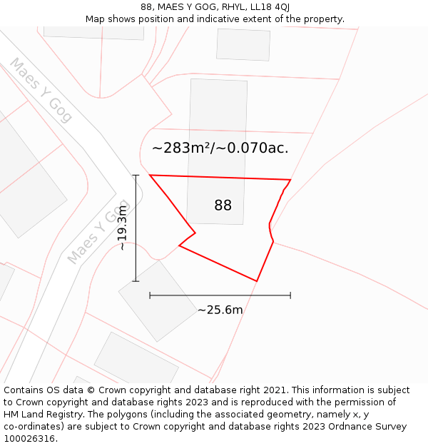 88, MAES Y GOG, RHYL, LL18 4QJ: Plot and title map