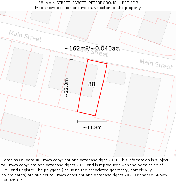 88, MAIN STREET, FARCET, PETERBOROUGH, PE7 3DB: Plot and title map