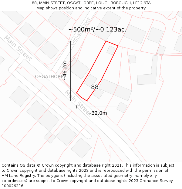 88, MAIN STREET, OSGATHORPE, LOUGHBOROUGH, LE12 9TA: Plot and title map
