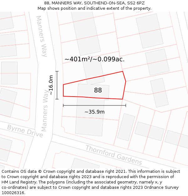 88, MANNERS WAY, SOUTHEND-ON-SEA, SS2 6PZ: Plot and title map