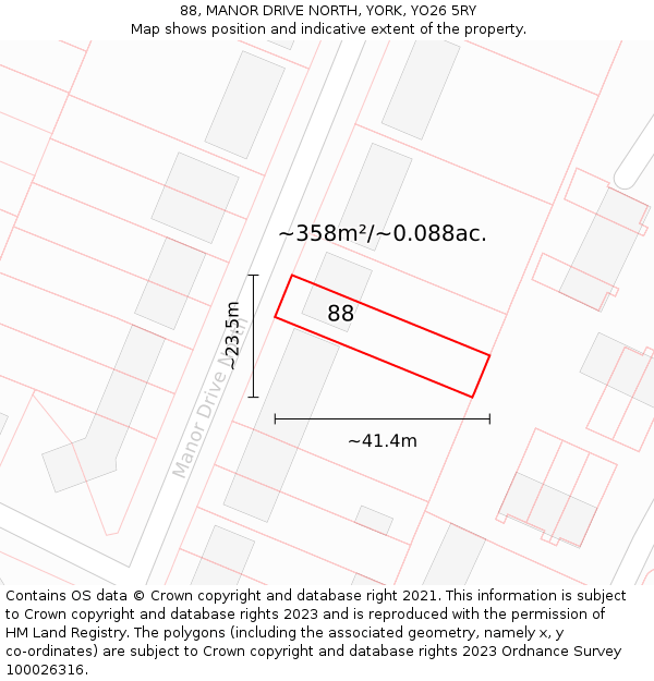 88, MANOR DRIVE NORTH, YORK, YO26 5RY: Plot and title map