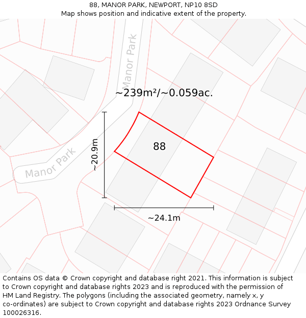 88, MANOR PARK, NEWPORT, NP10 8SD: Plot and title map