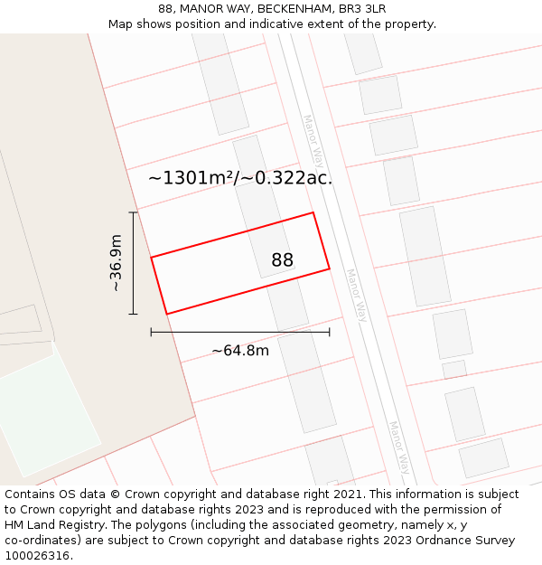 88, MANOR WAY, BECKENHAM, BR3 3LR: Plot and title map