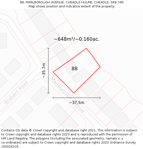 88, MARLBOROUGH AVENUE, CHEADLE HULME, CHEADLE, SK8 7AR: Plot and title map