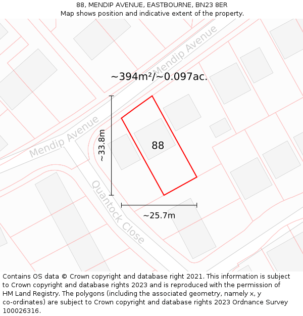 88, MENDIP AVENUE, EASTBOURNE, BN23 8ER: Plot and title map