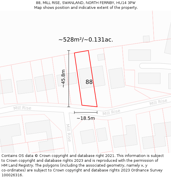 88, MILL RISE, SWANLAND, NORTH FERRIBY, HU14 3PW: Plot and title map