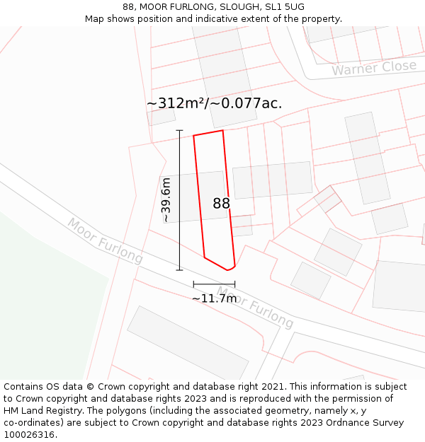 88, MOOR FURLONG, SLOUGH, SL1 5UG: Plot and title map