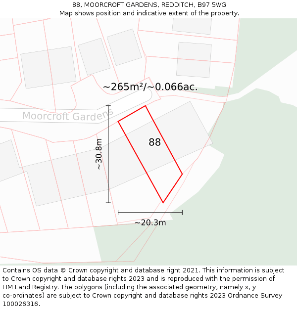 88, MOORCROFT GARDENS, REDDITCH, B97 5WG: Plot and title map