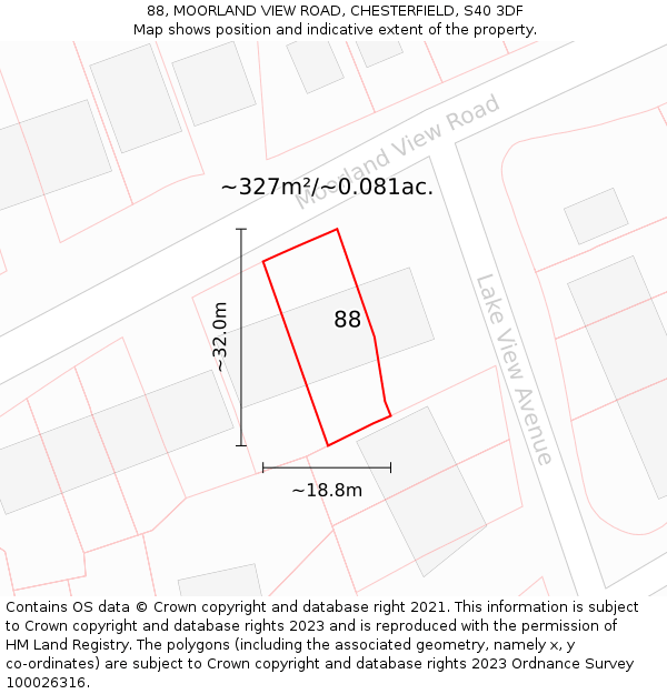 88, MOORLAND VIEW ROAD, CHESTERFIELD, S40 3DF: Plot and title map