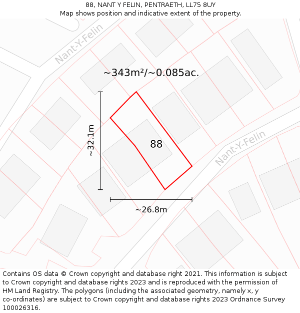 88, NANT Y FELIN, PENTRAETH, LL75 8UY: Plot and title map