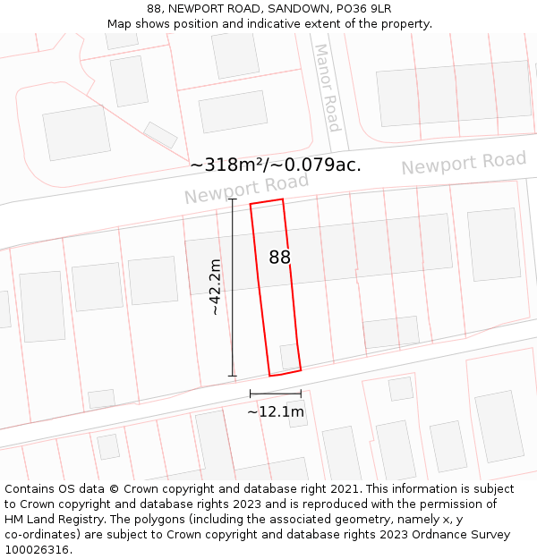 88, NEWPORT ROAD, SANDOWN, PO36 9LR: Plot and title map