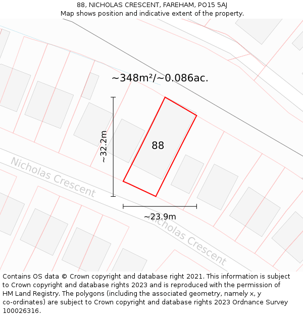 88, NICHOLAS CRESCENT, FAREHAM, PO15 5AJ: Plot and title map