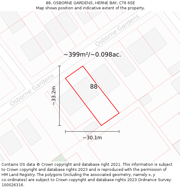 88, OSBORNE GARDENS, HERNE BAY, CT6 6SE: Plot and title map