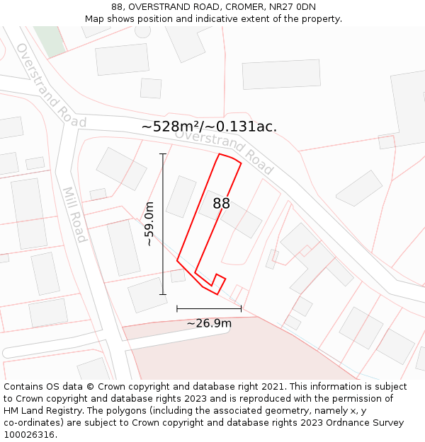 88, OVERSTRAND ROAD, CROMER, NR27 0DN: Plot and title map