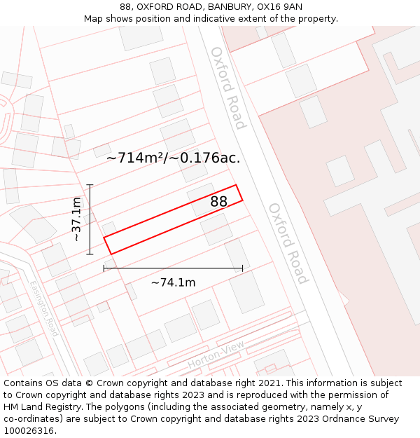 88, OXFORD ROAD, BANBURY, OX16 9AN: Plot and title map