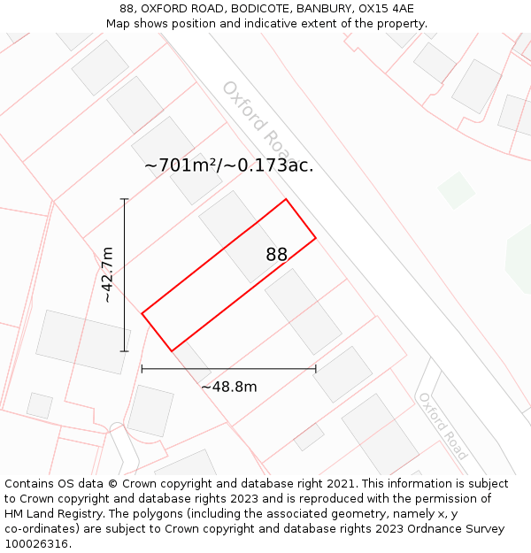 88, OXFORD ROAD, BODICOTE, BANBURY, OX15 4AE: Plot and title map