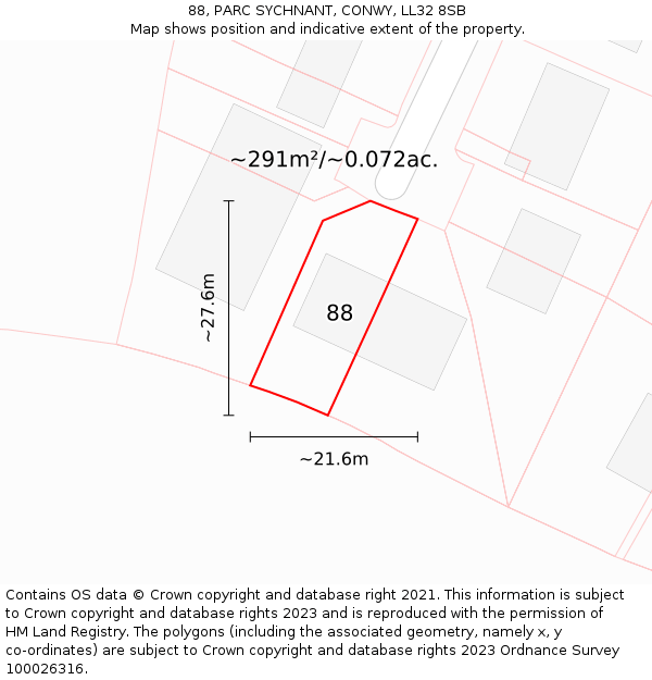 88, PARC SYCHNANT, CONWY, LL32 8SB: Plot and title map