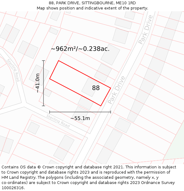 88, PARK DRIVE, SITTINGBOURNE, ME10 1RD: Plot and title map