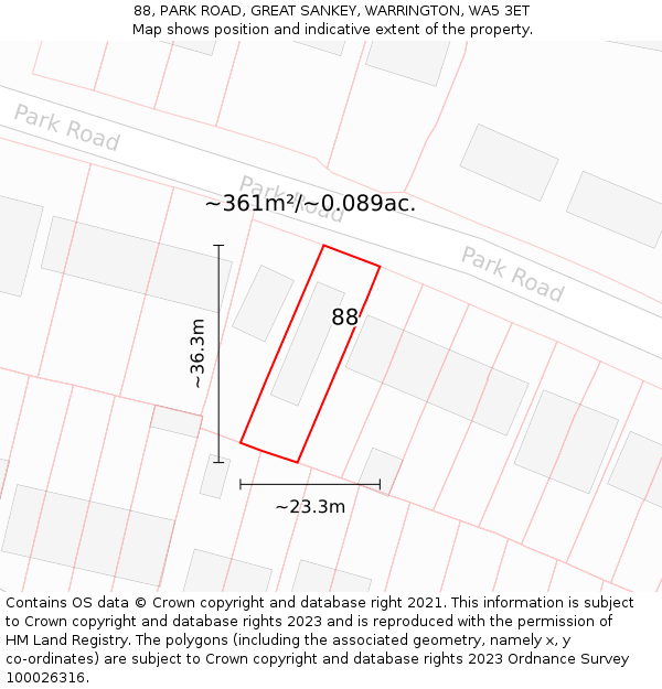 88, PARK ROAD, GREAT SANKEY, WARRINGTON, WA5 3ET: Plot and title map