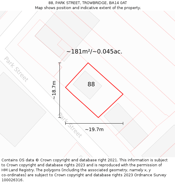 88, PARK STREET, TROWBRIDGE, BA14 0AT: Plot and title map