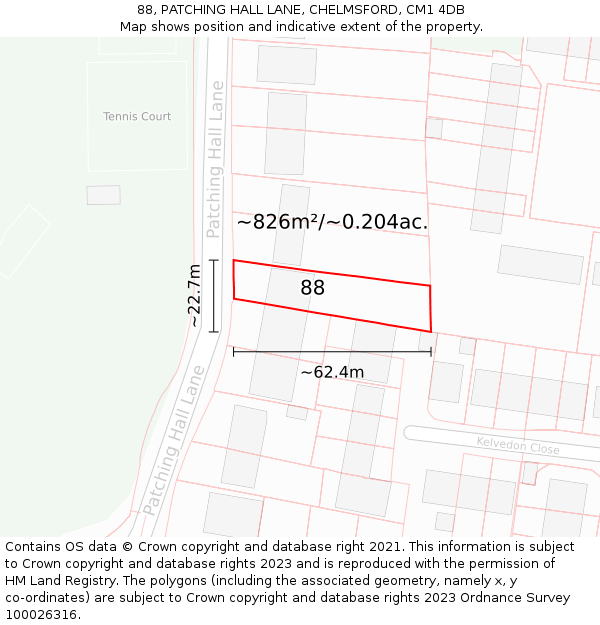 88, PATCHING HALL LANE, CHELMSFORD, CM1 4DB: Plot and title map