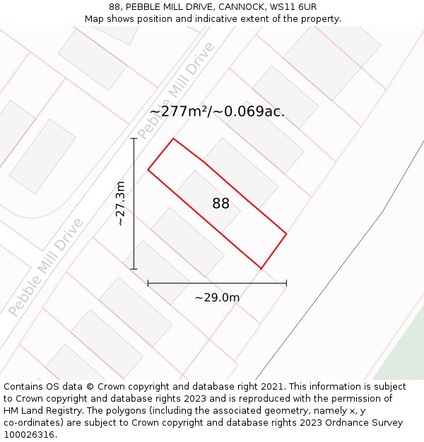 88, PEBBLE MILL DRIVE, CANNOCK, WS11 6UR: Plot and title map