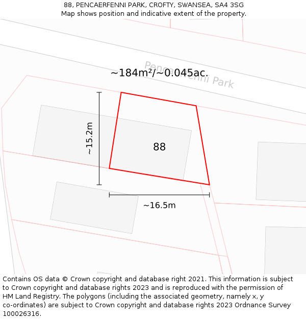 88, PENCAERFENNI PARK, CROFTY, SWANSEA, SA4 3SG: Plot and title map