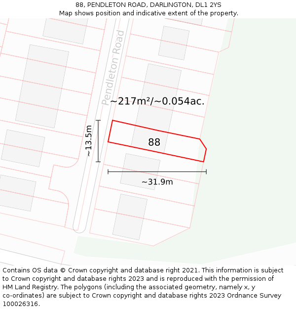 88, PENDLETON ROAD, DARLINGTON, DL1 2YS: Plot and title map