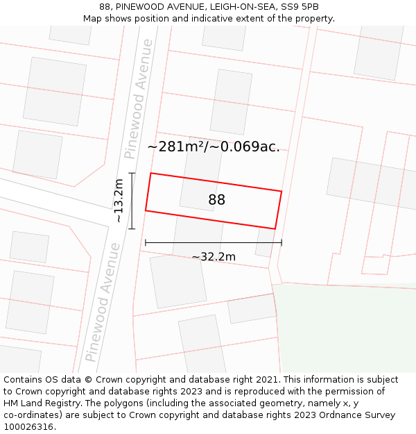 88, PINEWOOD AVENUE, LEIGH-ON-SEA, SS9 5PB: Plot and title map