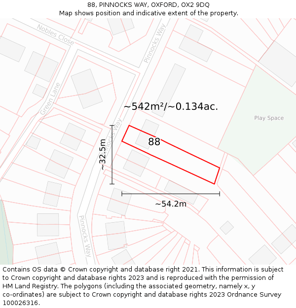 88, PINNOCKS WAY, OXFORD, OX2 9DQ: Plot and title map