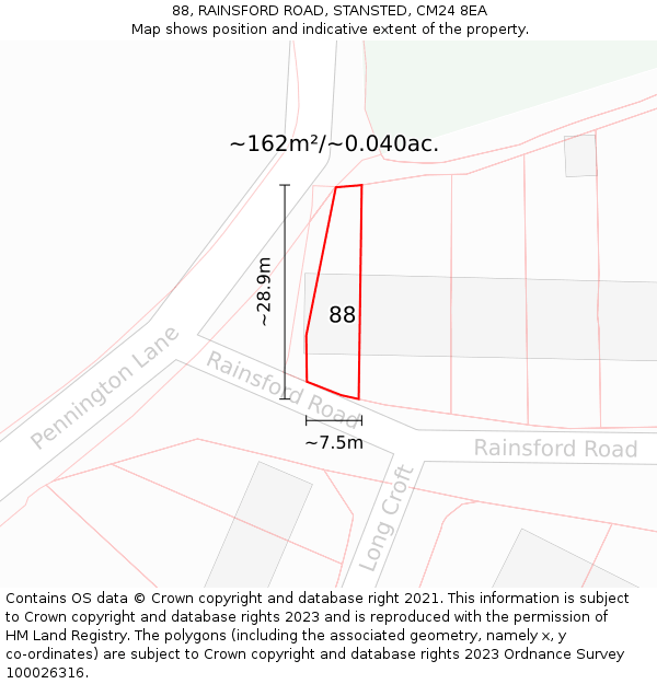 88, RAINSFORD ROAD, STANSTED, CM24 8EA: Plot and title map