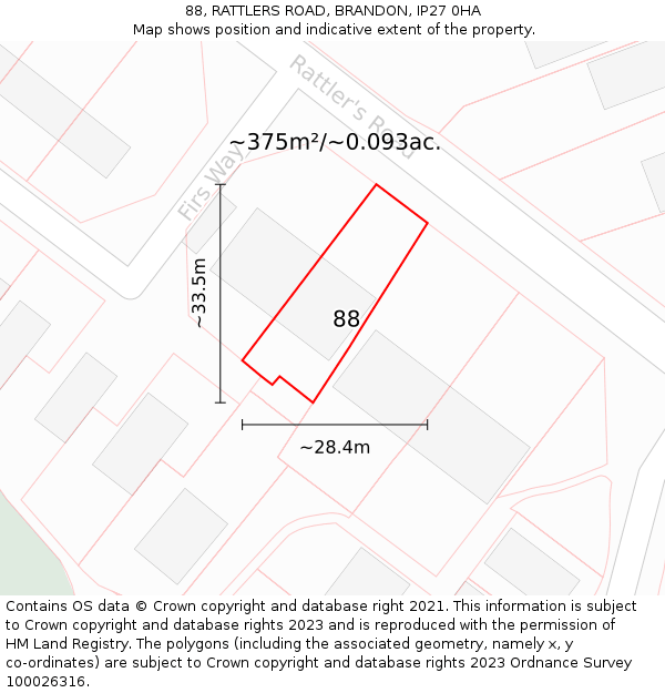 88, RATTLERS ROAD, BRANDON, IP27 0HA: Plot and title map