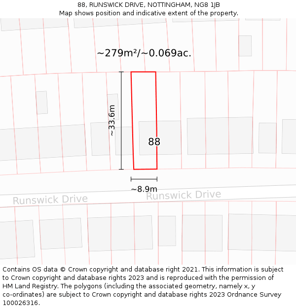 88, RUNSWICK DRIVE, NOTTINGHAM, NG8 1JB: Plot and title map