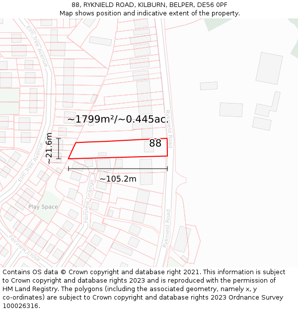 88, RYKNIELD ROAD, KILBURN, BELPER, DE56 0PF: Plot and title map