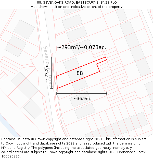 88, SEVENOAKS ROAD, EASTBOURNE, BN23 7LQ: Plot and title map