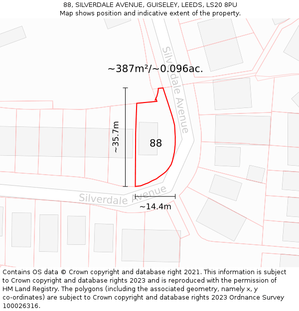 88, SILVERDALE AVENUE, GUISELEY, LEEDS, LS20 8PU: Plot and title map