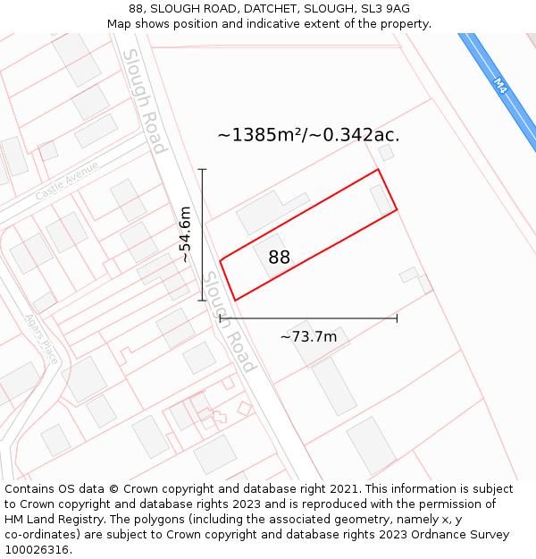 88, SLOUGH ROAD, DATCHET, SLOUGH, SL3 9AG: Plot and title map