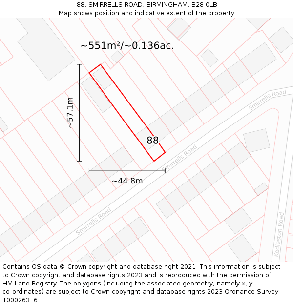 88, SMIRRELLS ROAD, BIRMINGHAM, B28 0LB: Plot and title map