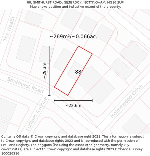 88, SMITHURST ROAD, GILTBROOK, NOTTINGHAM, NG16 2UP: Plot and title map