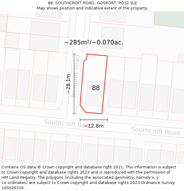 88, SOUTHCROFT ROAD, GOSPORT, PO12 3LE: Plot and title map