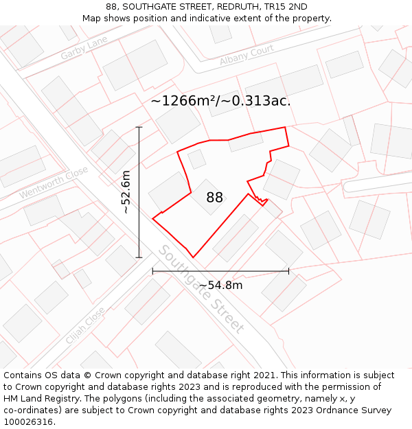 88, SOUTHGATE STREET, REDRUTH, TR15 2ND: Plot and title map