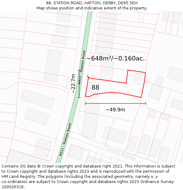 88, STATION ROAD, HATTON, DERBY, DE65 5EH: Plot and title map