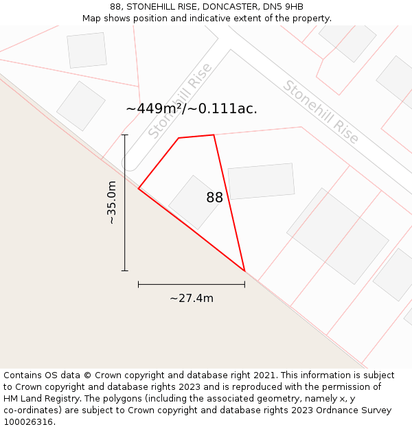 88, STONEHILL RISE, DONCASTER, DN5 9HB: Plot and title map