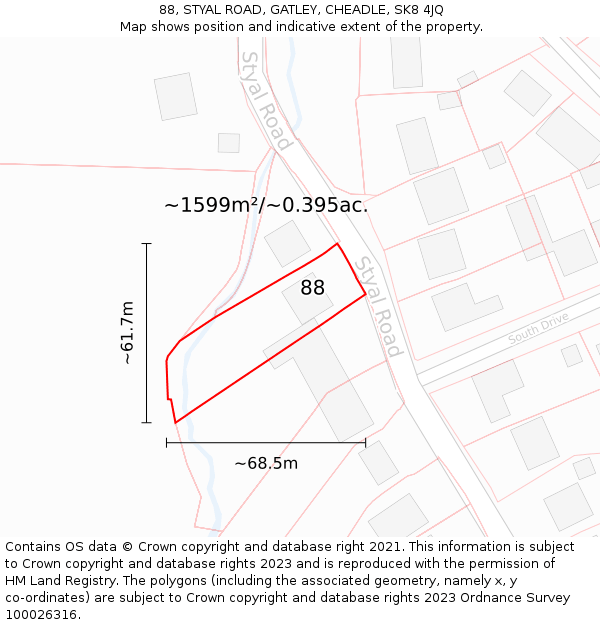 88, STYAL ROAD, GATLEY, CHEADLE, SK8 4JQ: Plot and title map