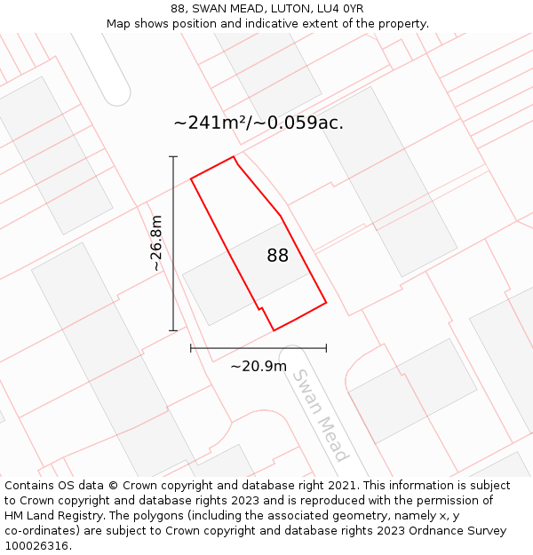 88, SWAN MEAD, LUTON, LU4 0YR: Plot and title map