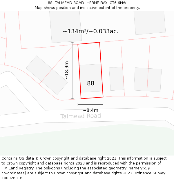 88, TALMEAD ROAD, HERNE BAY, CT6 6NW: Plot and title map